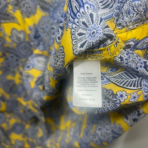Talbots Womens 2X Yellow & Blue Floral Print Blouse With 3/4 Sleeves - Picture 8 of 9